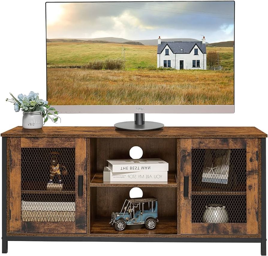 Tv Stands With 2 Doors And 2 Open Shelves Inside Well Known Usikey Tv Stand With 2 Open Shelves & 2 Doors, Industrial Entertainment  Center, Tv Console For 50 Inch Tv, For Living Room, Easy Assembly, Rustic  Brown : Amazon.co.uk: Home & Kitchen (Photo 1 of 10)