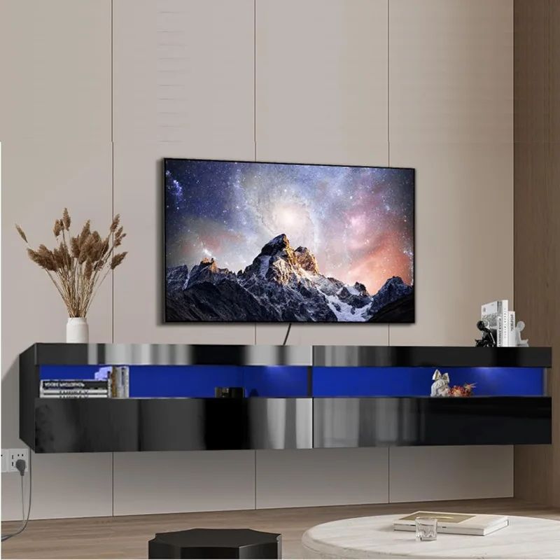 Tv Stands With Led Lights & Power Outlet For Famous Ling Mobili Floating Tv Stand Wall Mounted Tv Shelf With Led Lights & Power  Outlet 71" Modern Entertainment Center Media Console – Aliexpress (View 7 of 10)
