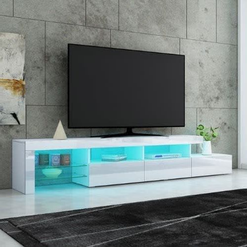 Tv Stands With Lights Pertaining To Well Known Glossy Smith 72" Tv Stand With Led Light – White (Photo 4 of 10)