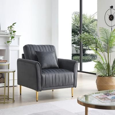 Velvet Upholstered Accent Chair Modern Living Room Arm Chairs Comfy Single  Sofa Chair With Metal Legs And Removable Cushions – Yahoo Shopping For Most Up To Date Modern Velvet Upholstered Recliner Chairs (View 9 of 10)