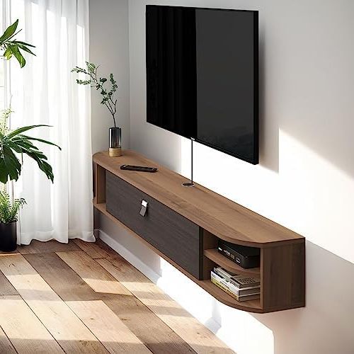 Wall Mounted Floating Tv Stands Throughout Trendy Amazon: Pmnianhua Floating Tv Stand,47'' Wall Mounted Under Tv  Shelf,modern Floating Tv Console,wall Mounted Tv Cabinet,floating  Entertainment Center With Storage Shelves For Bedroom Living Room(walnut) :  Home & Kitchen (View 5 of 10)