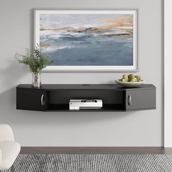 Wall Mounted Floating Tv Stands Within Latest Fitueyes Floating Tv Stand Wall Mounted Tv Shelf Wood Media Console Under Tv  Floating Cabinet Desk Storage Hutch Ds211001wb Hd – The Home Depot (View 7 of 10)
