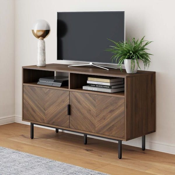 Walnut Entertainment Centers In Recent Nathan James Izsak 44 In. Walnut Tv Stand Media Console Cabinet With  Storage For Living Room Or Entryway Fits Tvs Up To 53 In. 74702 – The Home  Depot (Photo 6 of 10)