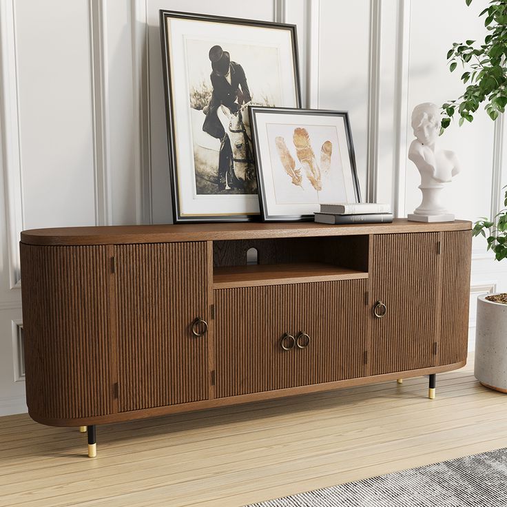 Walnut Entertainment Centers Pertaining To Most Recently Released Free Shipping On Mid Century Walnut Tv Stand Wood Media Console With 4  Shelves & 4 Doors For 70'' Tv｜homary In 2023 (Photo 8 of 10)