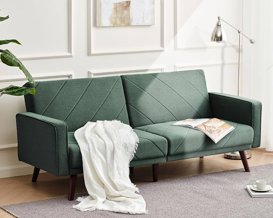 Well Known Adjustable Backrest Futon Sofa Beds Within Amazon: Z Hom Fabric Futon Sofa Bed, 77.5" Convertible Sleeper Sofa  Couch Bed With Adjustable Backrest, Modern Splitback Loveseat Sofa Chair,  2/3 Seater Fold Foam Sofa Bed For Bedroom, Apart, Office (green) : (Photo 3 of 10)