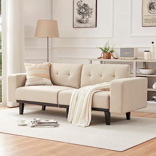 Well Known Amazon: 79" Linen Mid Century Modern Couch, 3 Seat Oversized Loveseat  Sofa For Living Room, Deep Seated Comfy Cream Couch With Solid Wood Legs, Modern  Sofa Love Seat Furniture For Bedroom Office, Beige : With Mid Century 3 Seat Couches (Photo 7 of 10)