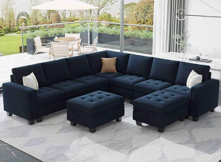 Well Known Amazon: Belffin Oversized Velvet Modular 8 Seat Sectional Sofa Set With  Storage Ottoman U Shaped Couch Set Modular Sectional Convertible Sofa Couch  With Reversible Chaise Corner Sofa Couch Set Blue : Home & Pertaining To 8 Seat Convertible Sofas (Photo 8 of 10)