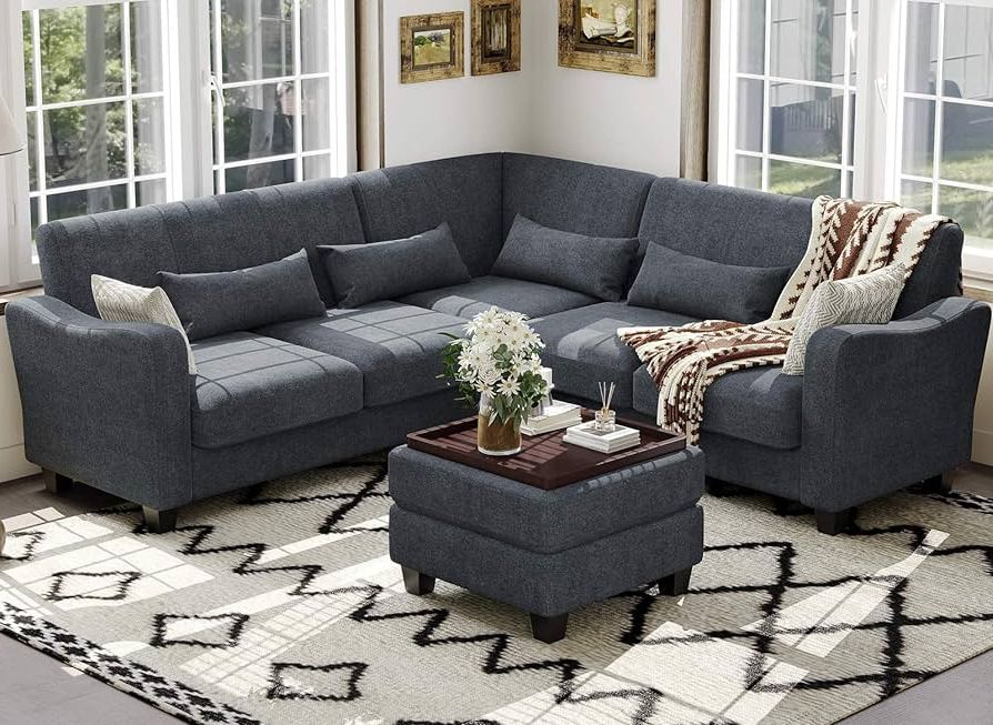 Well Known Amazon: Belffin Reversible L Shaped Couch With Chaise Convertible Small Sectional  Sofa Couch L Shaped Sofa With Storage Ottoman 4 Seater Sectional Couches  For Living Room Furniture Bluish Grey : Home & Kitchen For L Shape Couches With Reversible Chaises (Photo 3 of 10)