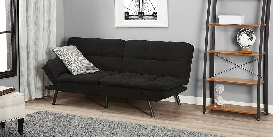 Well Known Amazon: Mainstay.. Memory Foam Futon, Black Suede, Fabric, Wood, Metal  + Free Clean Fabric Cloth (black Suede) : Home & Kitchen Within Black Faux Suede Memory Foam Sofas (Photo 6 of 10)