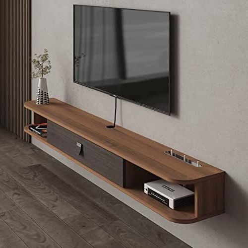 Well Known Amazon: Pmnianhua Floating Tv Shelf, 55'' Wall Mounted Tv Stand  Floating Tv Console Media Entertainment Under Tv Shelf For Bedroom  Livingroom (walnut) : Home & Kitchen For Wall Mounted Floating Tv Stands (View 10 of 10)