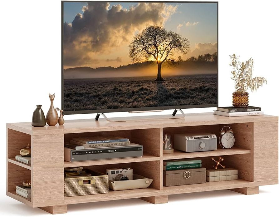 Well Known Amazon: Tangkula Wood Tv Stand For Tvs Up To 65 Inch Flat Screen,  Modern Entertainment Center With 8 Open Shelves, Farmhouse Tv Storage  Cabinet For Living Room Bedroom, Tv Console Table (natural) : Intended For Stand For Flat Screen (Photo 6 of 10)