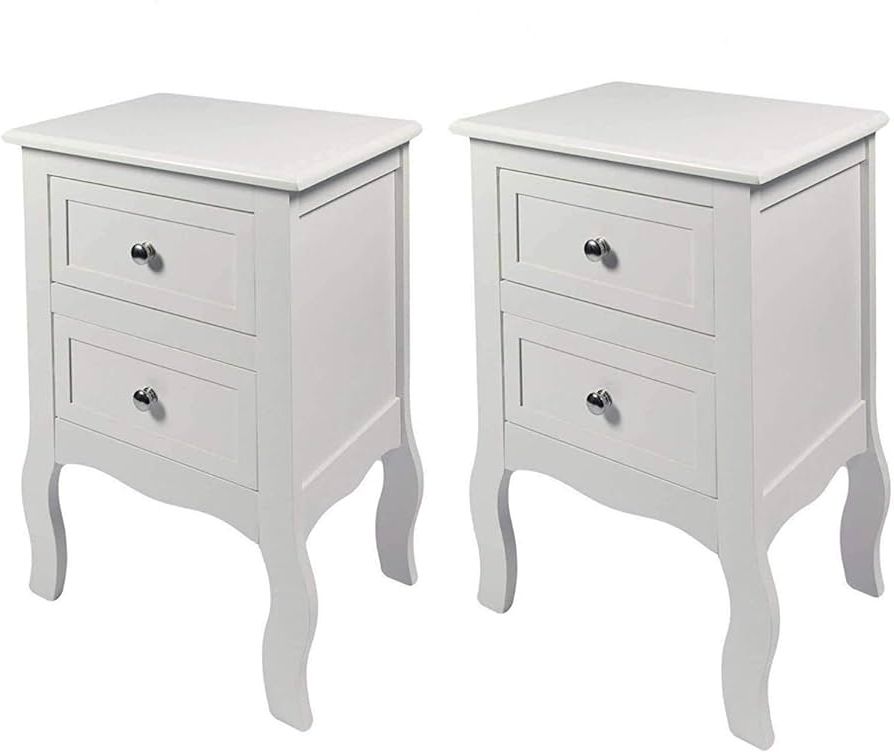 Well Known Freestanding Tables With Drawers For Hygrad 2 X Chic White Wooden Free Standing Bedroom Bedside Table Unit  Cabinet Nightstand With 2 Drawers, White Bedside Table With Storage Cabinet  For Bedroom, End Side Table Living Room : Amazon.co.uk: (Photo 9 of 10)