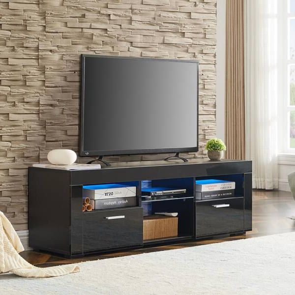 Well Known Rgb Entertainment Centers Black Pertaining To 51 In. Black Tv Stand With 2 Drawers Fits Tv's Up To 55 In (View 8 of 10)
