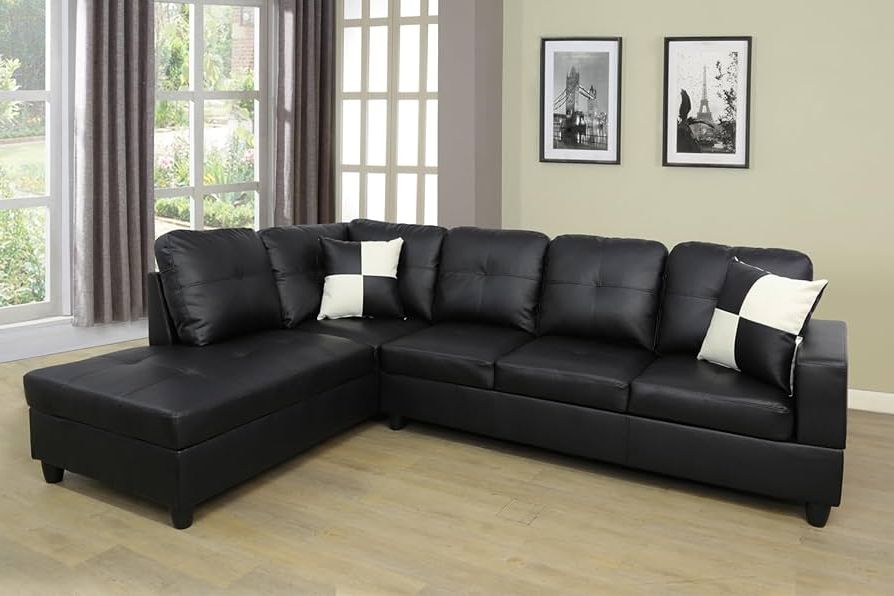 Well Liked Amazon: Sienwiey Sectional Couch For Living Room Furniture Sets, Black  Leather Couch L Shape Couch Faux Leather Sofa Living Room Sofa With Chaise  2 Piece Using For Living Room(black 1,facing Right Chaise) : Throughout Right Facing Black Sofas (Photo 9 of 10)