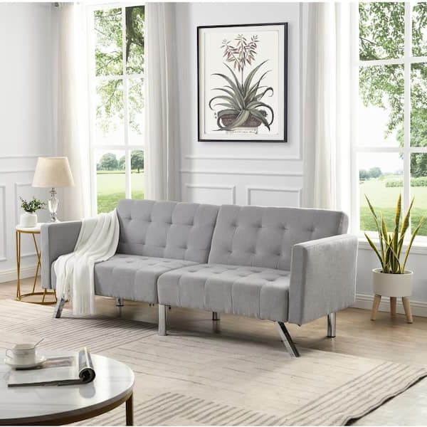 Well Liked Convertible Light Gray Chair Beds Pertaining To Gosalmon 74.8 In. W Light Gray Linen Twin Size Sofa Bed, Lounge Couch  Loveseat Sleeper Sofa Living Room Bedroom Apartment W1141s00005nyy – The  Home Depot (Photo 5 of 10)