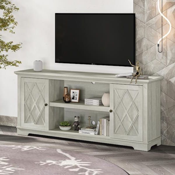 Well Liked Farmhouse Stands For Tvs For Festivo 70 In. Farmhouse Style Off White Tv Stand Fits Tvs Up To 78 In.  With Open Shelves Fts22511 – The Home Depot (Photo 2 of 10)