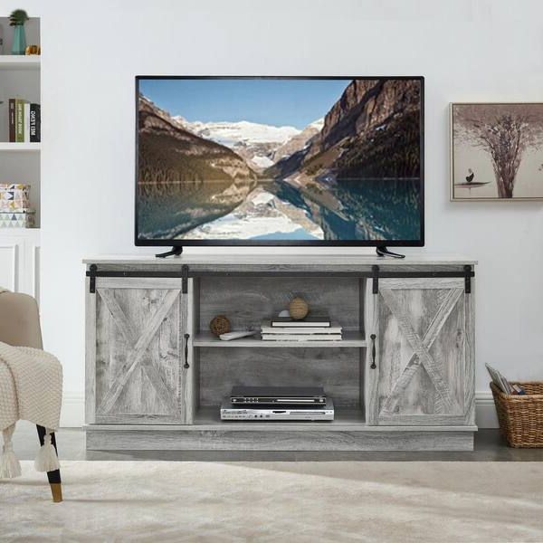 Well Liked Modern Farmhouse Barn Tv Stands Inside Maykoosh Gray Tv Stand For Tvs Upto 65 In (View 4 of 10)