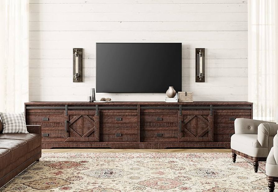 Well Liked Modern Farmhouse Rustic Tv Stands Intended For Amazon: Wampat Modern Farmhouse 2 In 1 Tv Stand For Up To 110" Tvs Wood  Entertainment Center With Drawers And Adjustable Shelf For Living Room,  Rustic Brown : Home & Kitchen (Photo 3 of 10)