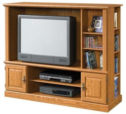 Well Liked Orchard Hills 37 1/2" Wide Entertainment Center With Side Storage Carolina  Oak – Sauder Furniture – 401476 – Flat Panel Tv Stand, Flat Screen Tv Stands In Wide Entertainment Centers (View 7 of 10)