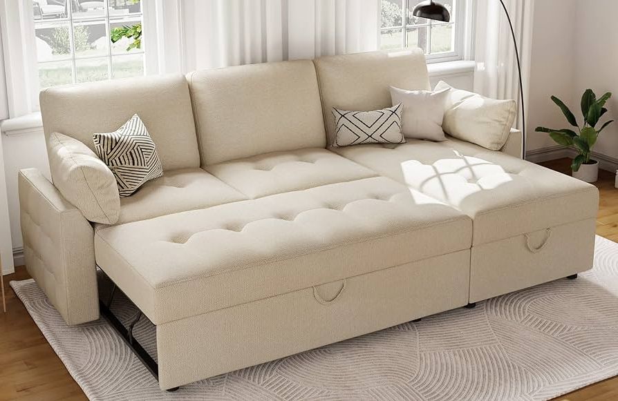 Well Liked Tufted Convertible Sleeper Sofas Inside Amazon: Papajet Pull Out Sofa Bed, Modern Tufted Convertible Sleeper  Sofa, L Shaped Couch With Storage Chaise, Chenille Sectional Bed For Living  Room (beige) : Home & Kitchen (Photo 6 of 10)