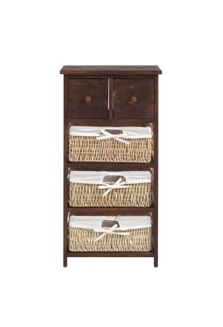 Widely Used Brown Wicker Cabinet With 2 Drawers And 3 Baskets – Mobili Rebecca Within Wood Cabinet With Drawers (View 5 of 10)