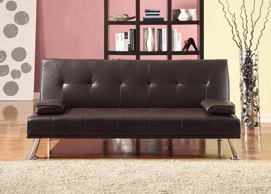 Widely Used Comfy Living Large Stunning Italian Designer Faux Leather 3 Seater Sofa Bed  Futon In Chocolate Brown : Amazon.co (View 3 of 10)