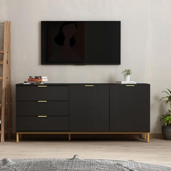 Widely Used Entertainment Center With Storage Cabinet With Fufu&gaga 62.9 In. Wood Black Tv Stand Entertainment Center With Storage  Cabinet And 3 Drawers Fits Tv's Up To 70 In. Kf200156 01 – The Home Depot (Photo 1 of 10)