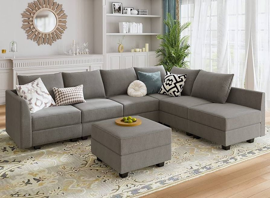 Widely Used Microfiber Sectional Corner Sofas Intended For Amazon: Honbay Modular Sectional Sofa With Storage Ottoman Fabric  Modular Couch With Reversible Chaise 6 Seater L Shape Corner Sofa Sectional  Couch In Grey : Home & Kitchen (Photo 3 of 10)