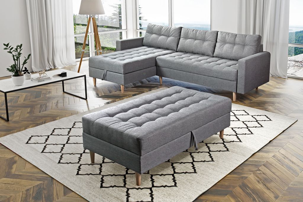 Widely Used Oslo Corner Lounge Corner Sofa Bed With Ottoman Grey – Fursale Throughout Sofas With Ottomans (View 5 of 10)