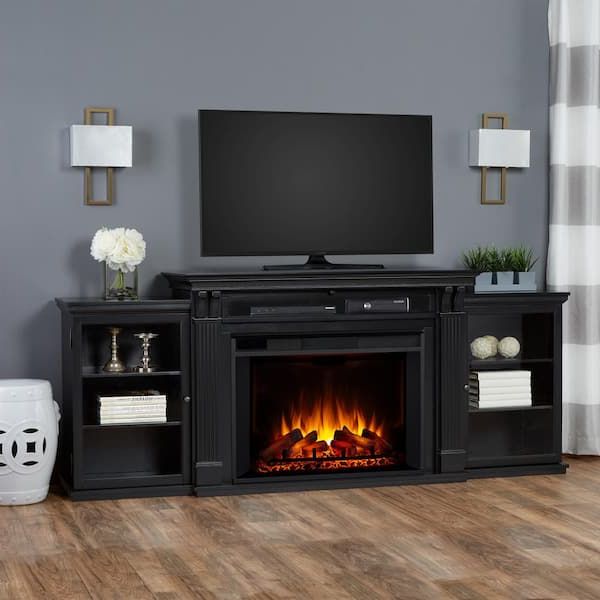 Widely Used Real Flame Tracey Grand 84 In. Electric Fireplace Tv Stand Entertainment  Center In Black 8720e Blk – The Home Depot For Electric Fireplace Entertainment Centers (Photo 9 of 10)
