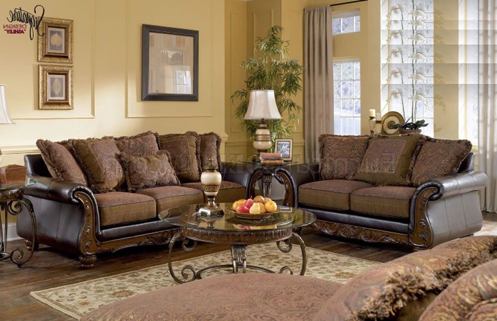 Widely Used Walnut Fabric And Faux Leather Sofa & Loveseat Setashley In Faux Leather Sofas (Photo 5 of 10)