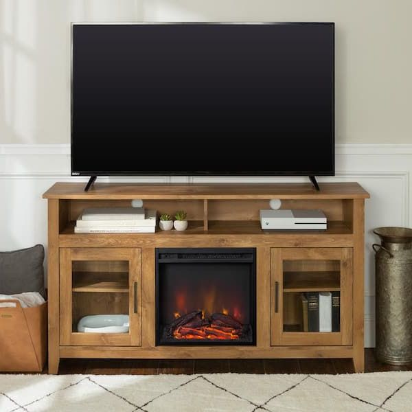 Wood Highboy Fireplace Tv Stands Intended For Most Current Walker Edison Furniture Company 58 In. Barn Wood Console Wood Highboy  Fireplace Media Tv Stand Hd58fp18hbbw – The Home Depot (Photo 1 of 10)