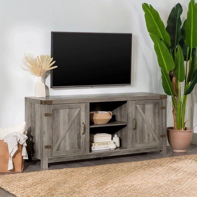 Woven Paths Modern Farmhouse Barn Door Tv Stand For Tvs Up To 65", Storage  Cabinet, Chest Of Drawers For Drawing Room – Aliexpress In Most Recently Released Farmhouse Stands For Tvs (Photo 6 of 10)
