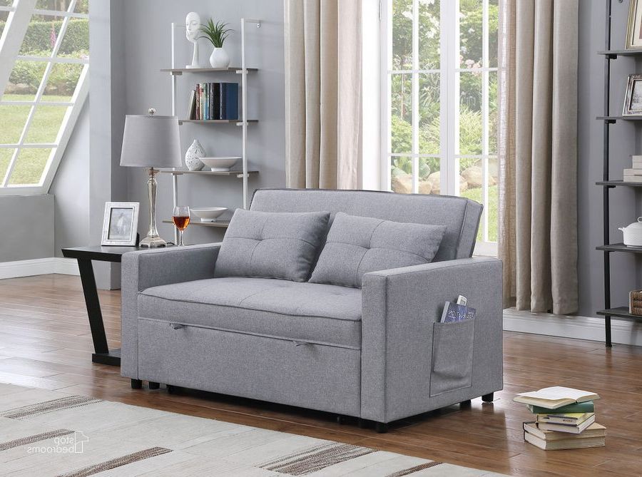Zoey Light Gray Linen Convertible Sleeper Loveseat With Side Pocket Lilola Home (Photo 6 of 10)