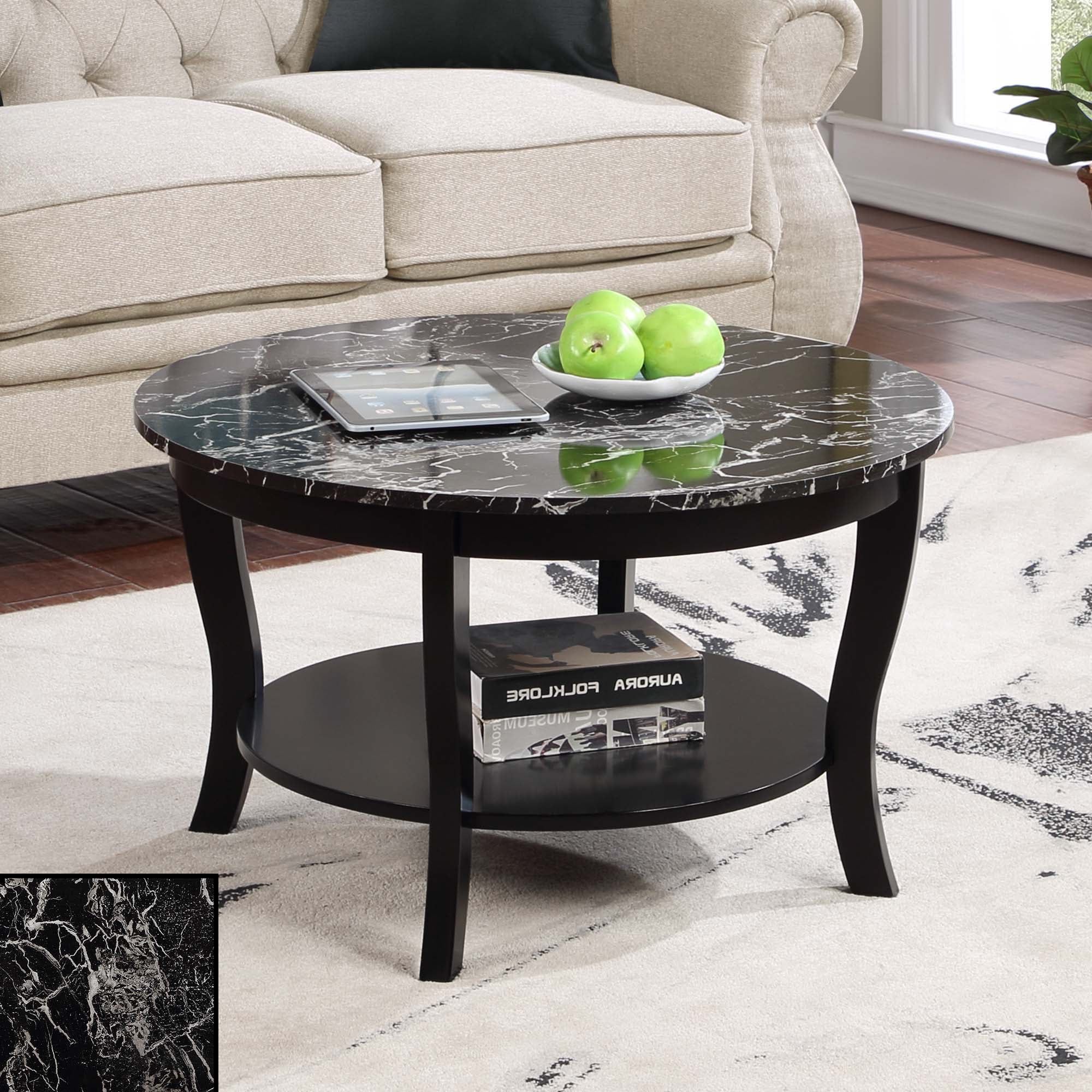 2019 American Heritage Round Coffee Tables With Convenience Concepts American Heritage Round Coffee Table With Shelf, Black  Faux Marble/black – Walmart (Photo 7 of 10)