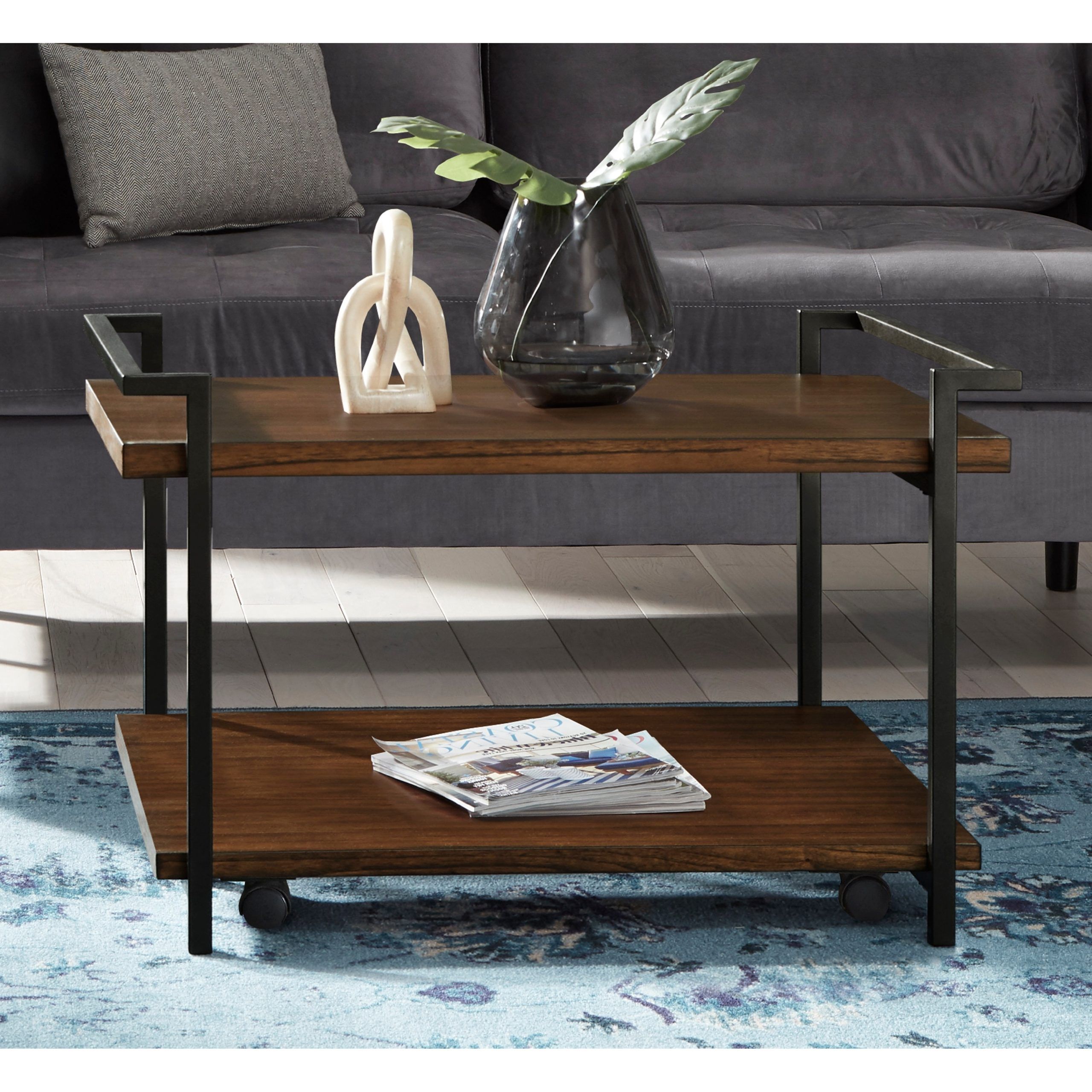 2019 Coffee Tables With Casters With Natural Solid Wood And Metal Coffee Table With Shelves – Bed Bath & Beyond  –  (View 7 of 10)
