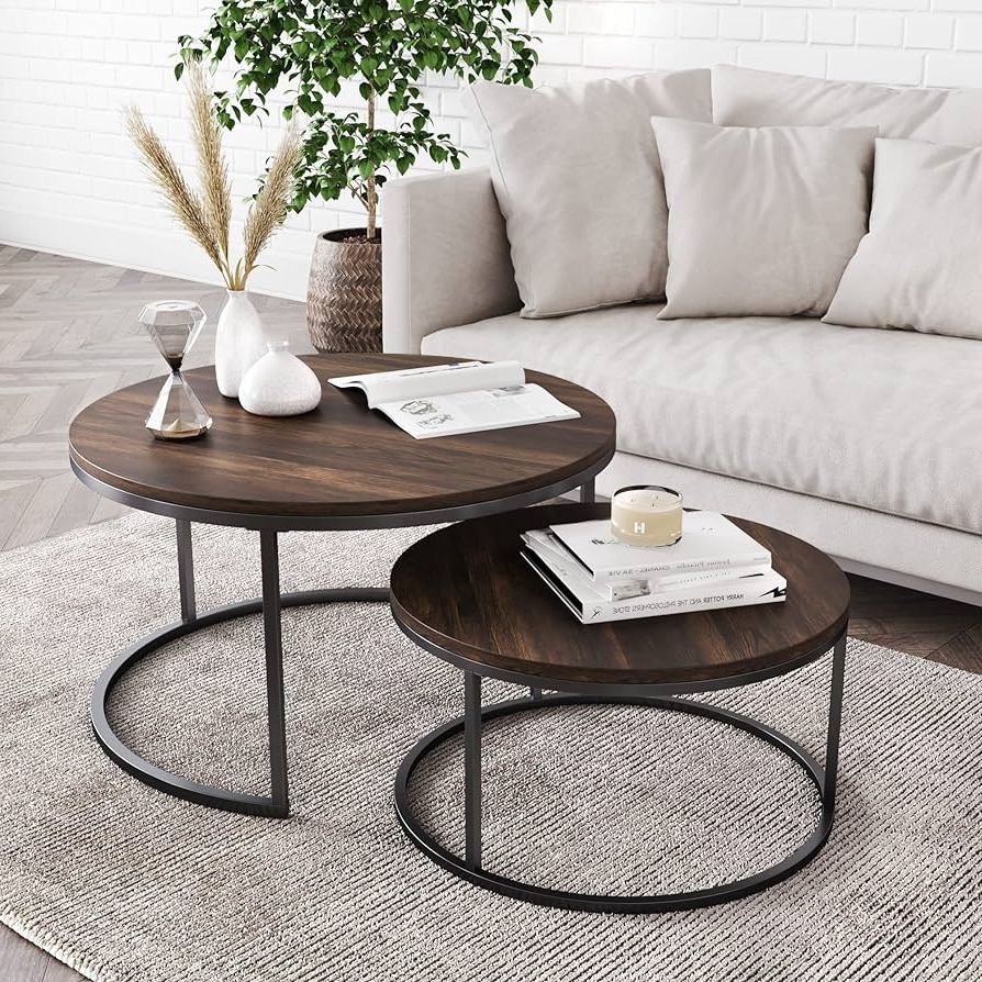 2020 Amazon: Nathan James Stella Round Modern Nesting Coffee Set Of 2,  Stacking Living Room Accent Tables With An Industrial Wood Finish And  Powder Coated Metal Frame, Warm Nutmeg/matte Black : Home & With Regard To Nesting Coffee Tables (Photo 1 of 10)