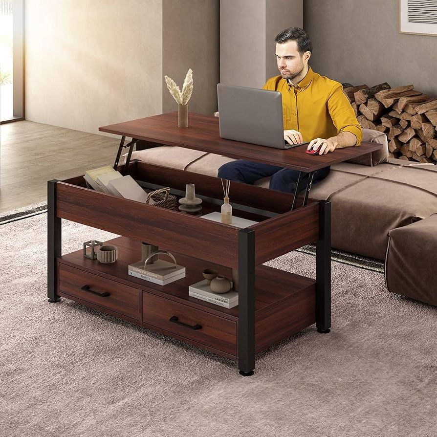 Amazon: Aufvolr Lift Top Coffee Table With Storage, 41.7" Coffe Table  With Hidden Compartment & 1 Open Shelfs & 2 Drawers, Coffee Tables With Lift  Top, Coffee Tables For Living Room, Office, Inside Famous Lift Top Coffee Tables With Storage (Photo 3 of 10)