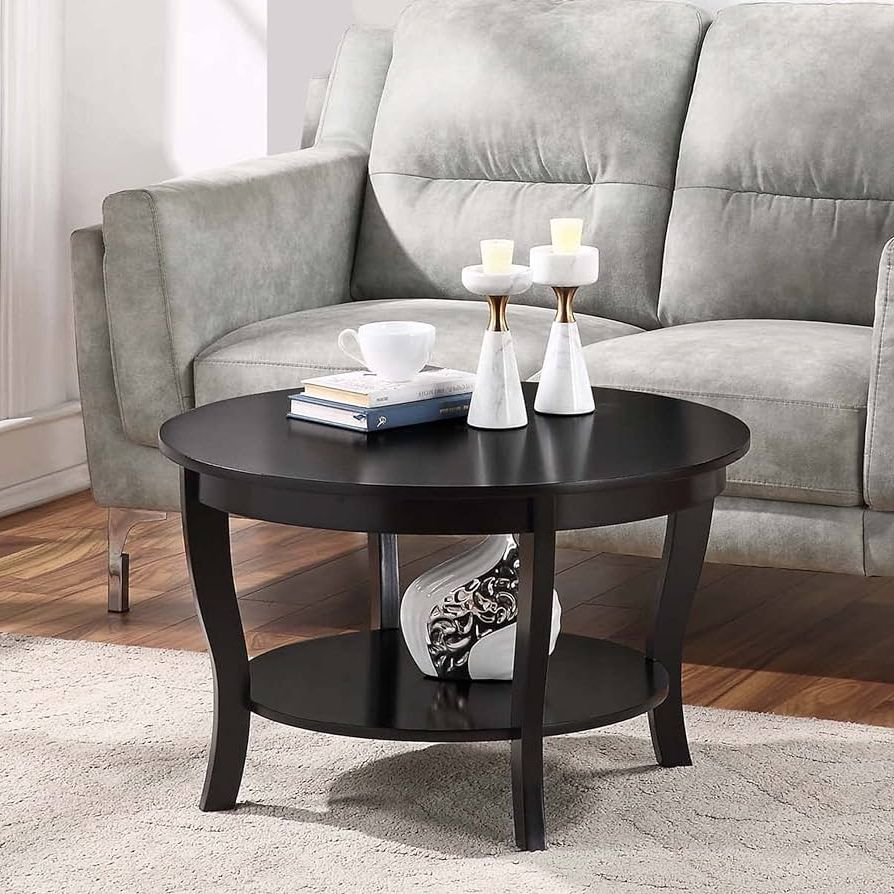 Amazon: Convenience Concepts American Heritage Round Coffee Table With  Shelf, Black, 30 In X 30 In X 18 In : Home & Kitchen Regarding Fashionable American Heritage Round Coffee Tables (Photo 1 of 10)