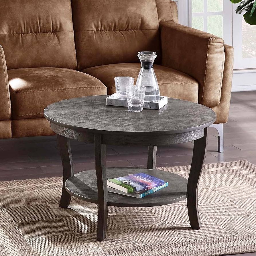 Amazon: Convenience Concepts American Heritage Round Coffee Table With  Shelf, Wirebrush Dark Gray : Home & Kitchen Within Recent American Heritage Round Coffee Tables (View 6 of 10)