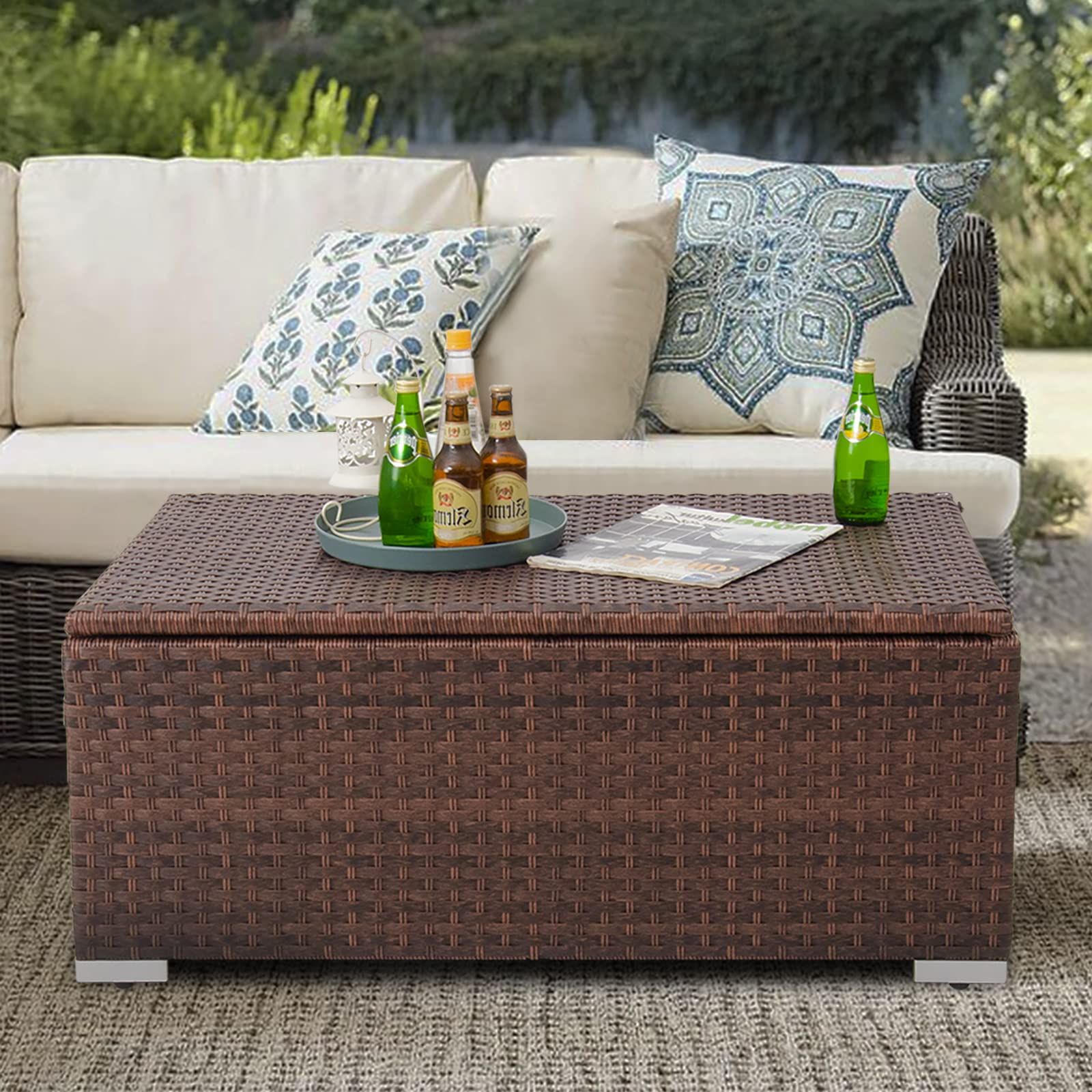 Amazon: Dimar Garden Outdoor Storage Coffee Table With Waterproof  Cover,patio Wicker Storage Table,42 Gallon Mixed Brown : Patio, Lawn &  Garden With Regard To Best And Newest Waterproof Coffee Tables (Photo 1 of 10)