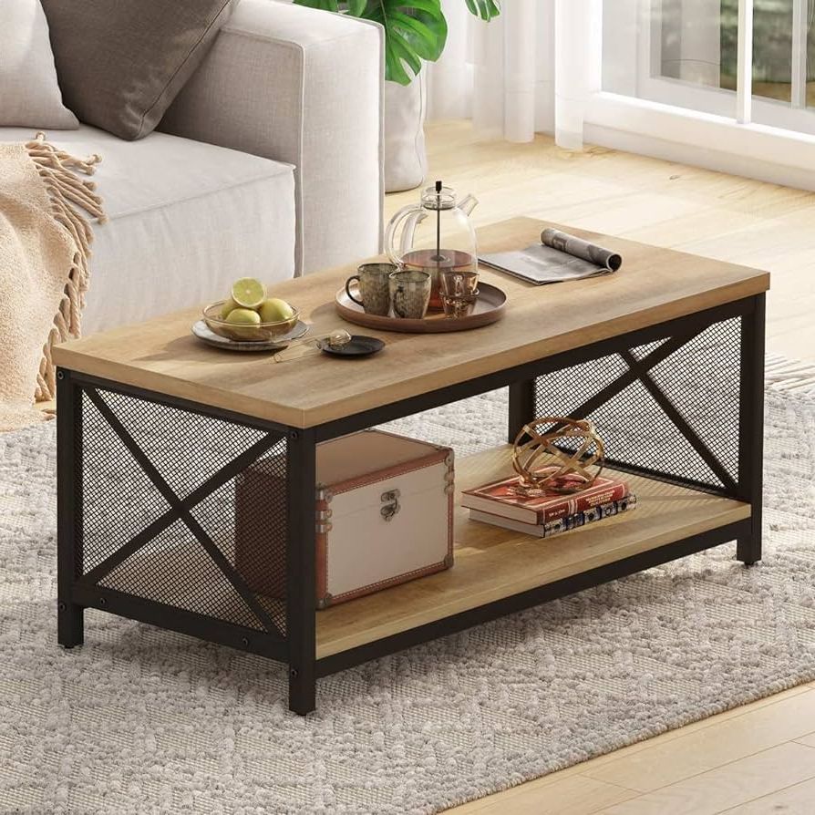 Amazon: Fatorri Rustic Coffee Table For Living Room, Industrial Wood  Center Tables With Shelf, Farmhouse Rectangle Cocktail Tables (rustic Oak)  : Home & Kitchen In Most Up To Date Rustic Coffee Tables (View 9 of 10)