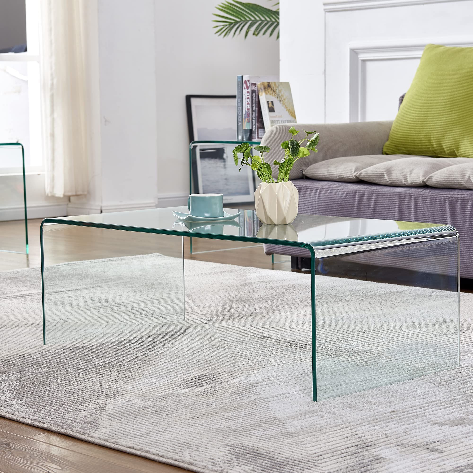 Amazon: Glass Coffee Table For Living Room Tempered Glass Modern Coffee  Table Small Coffee Table (clear L) : Patio, Lawn & Garden Regarding Well Liked Tempered Glass Coffee Tables (Photo 1 of 10)