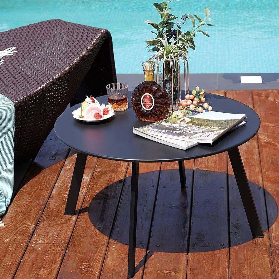 Amazon: Grand Patio Round Steel Patio Coffee Table, Weather Resistant  Outdoor Large Side Table,( Black, 1 Pc) : Patio, Lawn & Garden Inside Most Recently Released Round Steel Patio Coffee Tables (Photo 3 of 10)