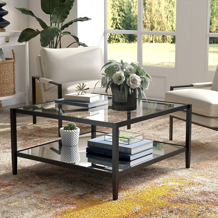 Amazon: Henn&hart 32" Wide Square Coffee Table With Mirror Shelf In  Blackened Bronze, Modern Coffee Tables For Living Room, Studio Apartment  Essentials : Home & Kitchen In Fashionable Transitional Square Coffee Tables (View 4 of 10)