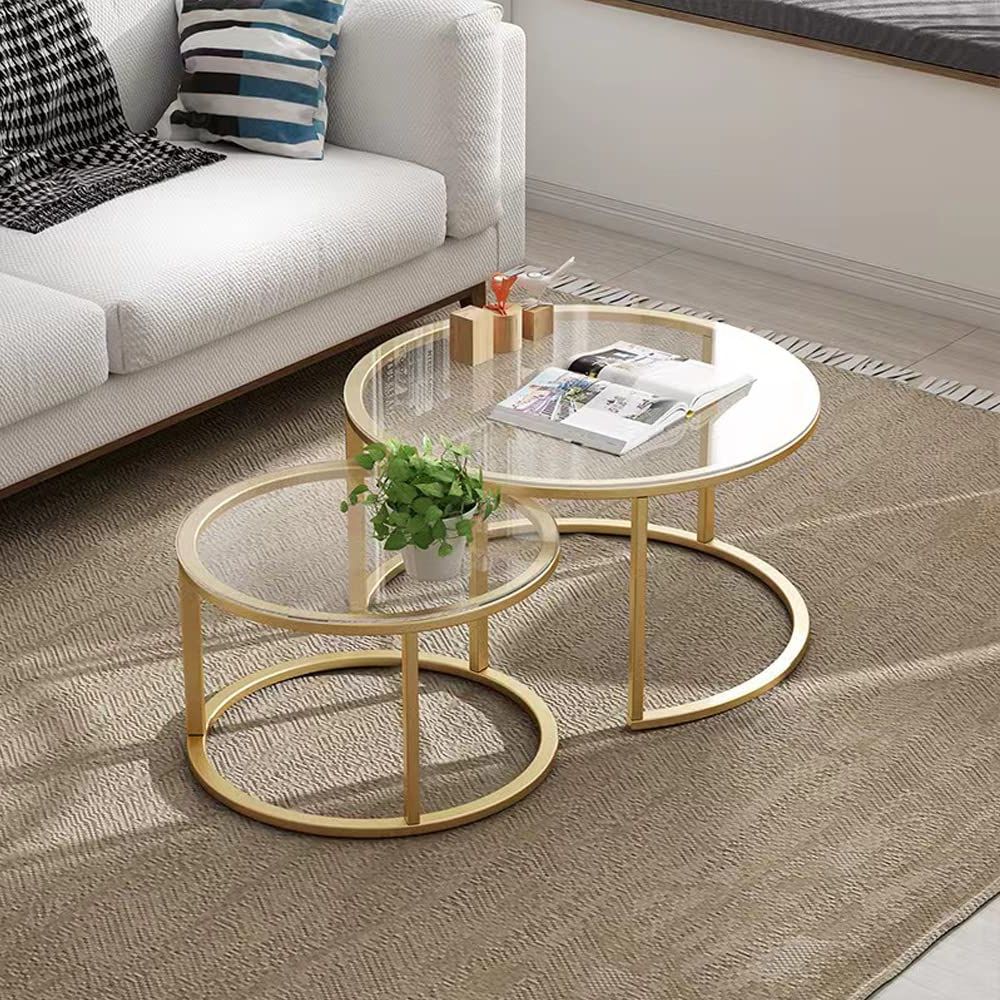 Amazon: Heoniture Gold Nesting Coffee Table Set Of 2, Small Glass Nesting  Tables For Living Room Bedroom, Accent Tea Table With Metal Frame : Home &  Kitchen Regarding 2020 Nesting Coffee Tables (View 5 of 10)