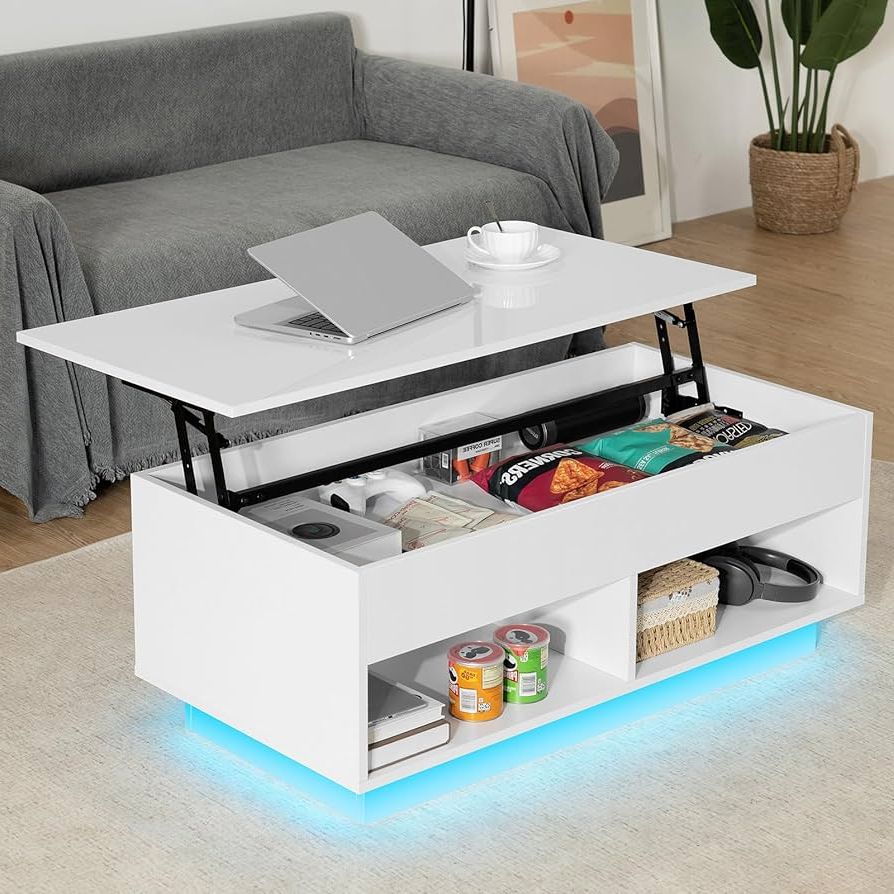 Amazon: Hommpa Lift Top Coffee Table With Hidden Storage Led Coffee  Table Morden High Gloss White Living Room 3 Tiers Modern Tea Table With  Storage Center Tables Hidden Compartment & 2 Open In Well Known High Gloss Lift Top Coffee Tables (View 3 of 10)
