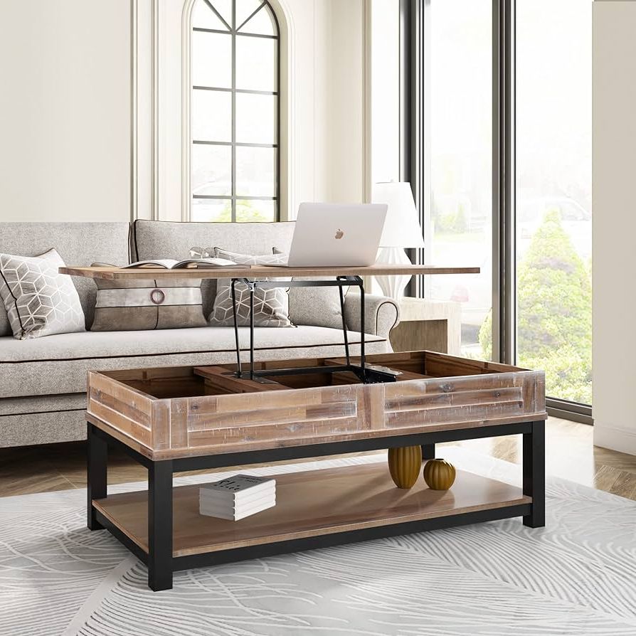 Amazon: Lift Top Coffee Table With Hidden Inner Storage Space, Modern  Wooden Cocktail Table Coffee Table With Adjustable Tabletop And Shelf For  Living Reception Dining Room Office (brown+black 2) : Home & Inside Well Liked Modern Wooden Lift Top Tables (Photo 6 of 10)