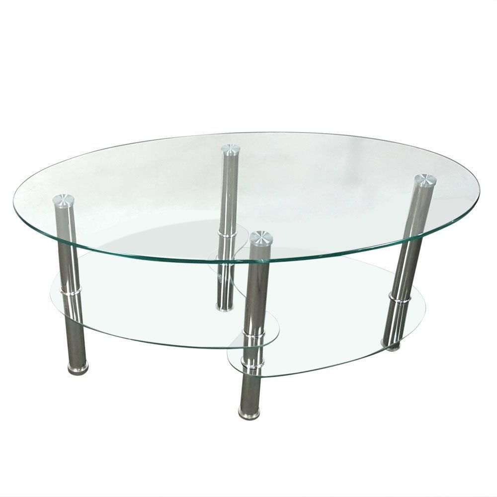 Amazon: Prountet Tempered Glass Oval Side Coffee Table Shelf Chrome  Base Living Room Clear New : Home & Kitchen Throughout Well Known Tempered Glass Oval Side Tables (View 3 of 10)