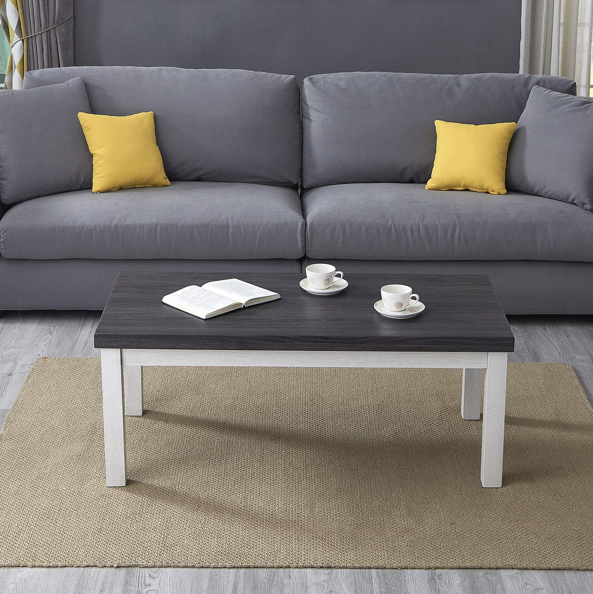 Amazon: Roundhill Furniture Ronan Two Tone Wood Rectangle Coffee Table,  Gray : Home & Kitchen Throughout Fashionable Pemberly Row Replicated Wood Coffee Tables (View 4 of 10)